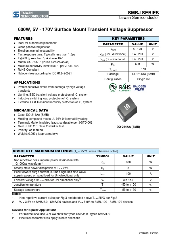 SMBJ7.0 Taiwan Semiconductor