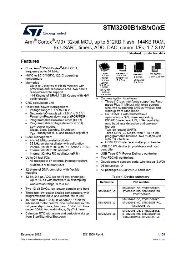 <?=STM32G0B1CB?> डेटा पत्रक पीडीएफ