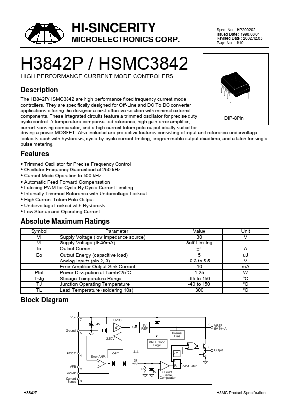 <?=H3842?> डेटा पत्रक पीडीएफ