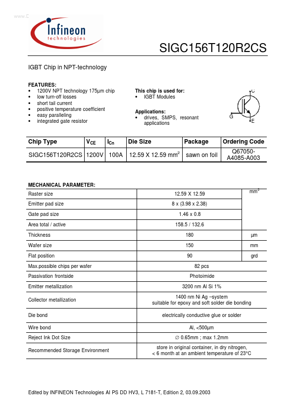 SIGC156T120R2CS Infineon Technologies