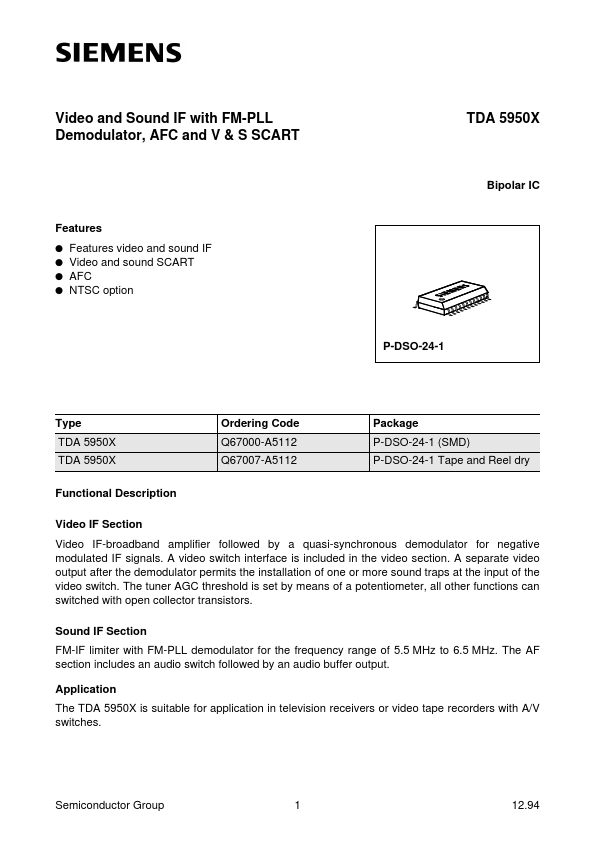 <?=TDA5950X?> डेटा पत्रक पीडीएफ