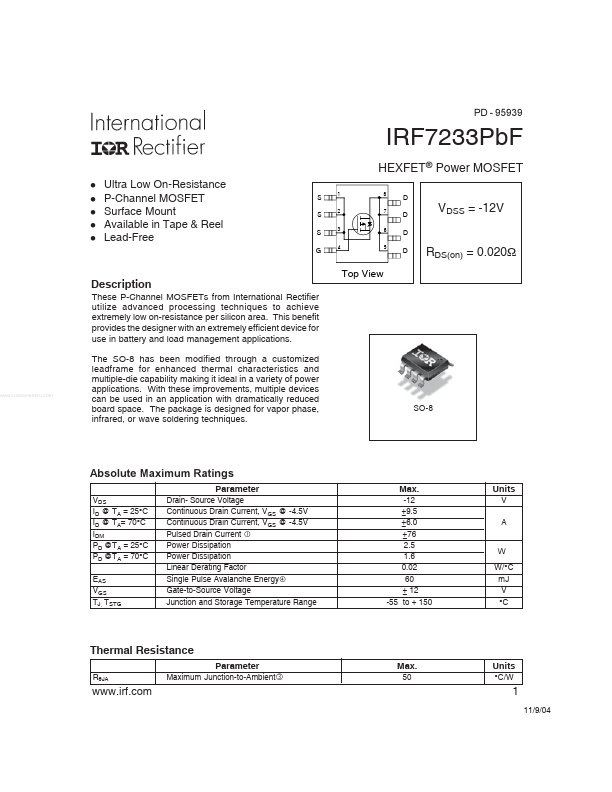 <?=IRF7233PBF?> डेटा पत्रक पीडीएफ