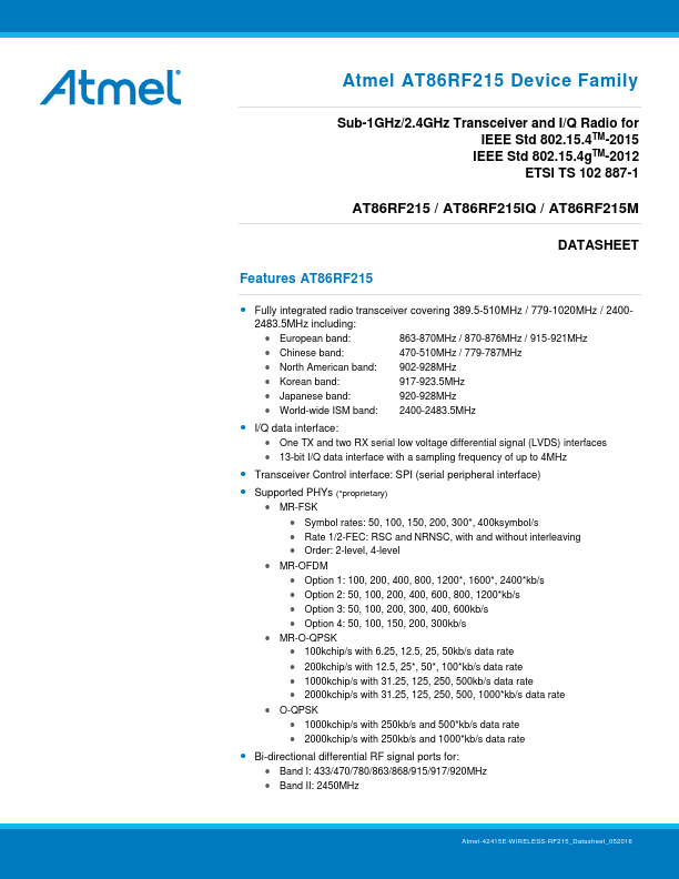 AT86RF215 ATMEL Corporation