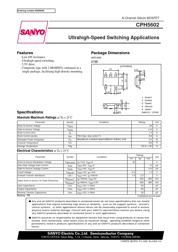 CPH5602 Sanyo Semicon Device