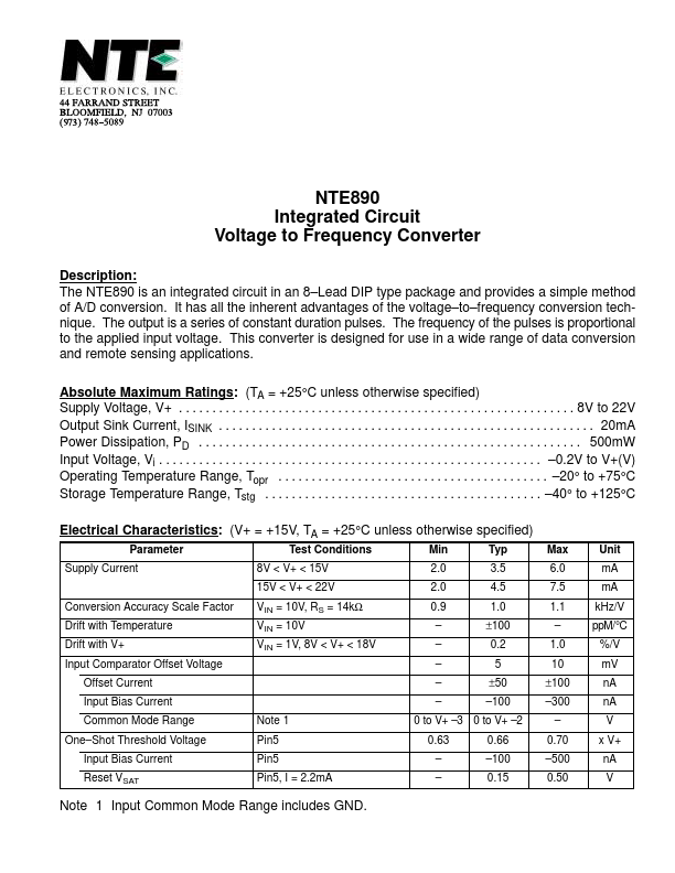 <?=NTE890?> डेटा पत्रक पीडीएफ