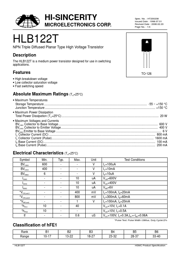 HLB122T Hi-Sincerity Mocroelectronics