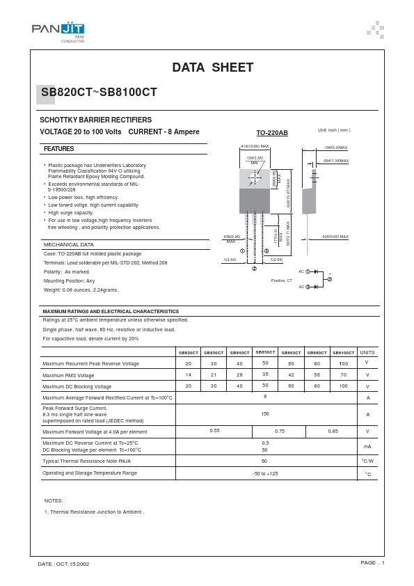 SB820CT Pan Jit International Inc.