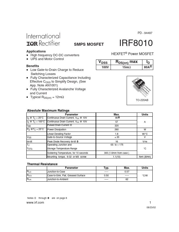 IRF8010 International Rectifier