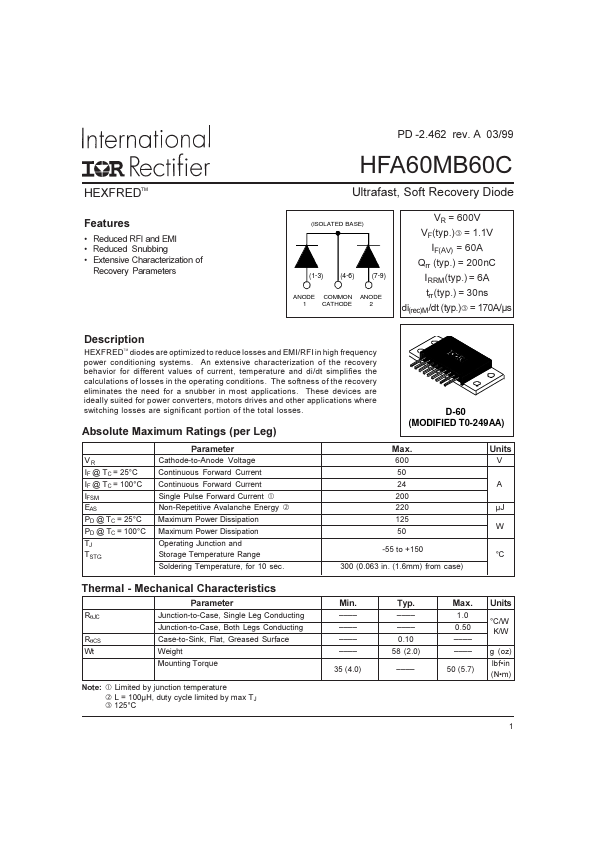 <?=HFA60MB60C?> डेटा पत्रक पीडीएफ