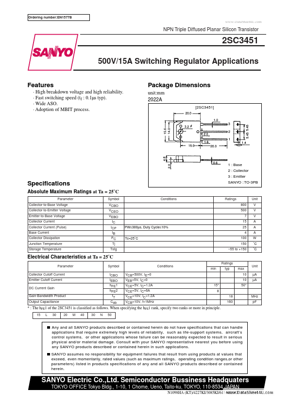 2SC3451 Sanyo Semicon Device