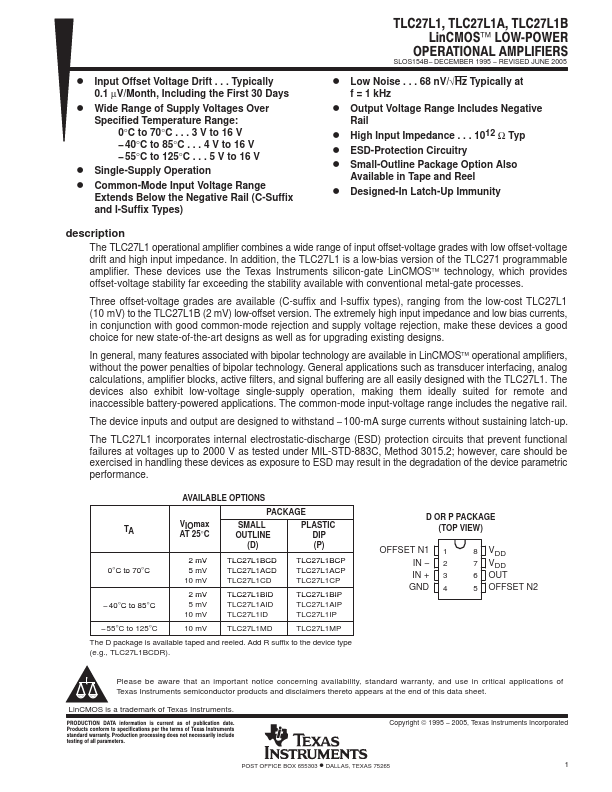 TLC27L1B Texas Instruments