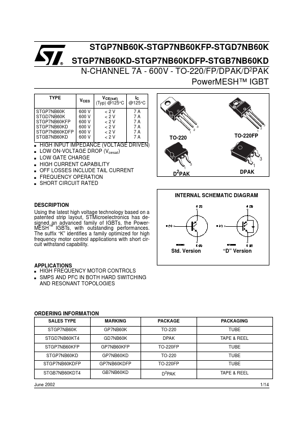 STGP7NB60K ST Microelectronics