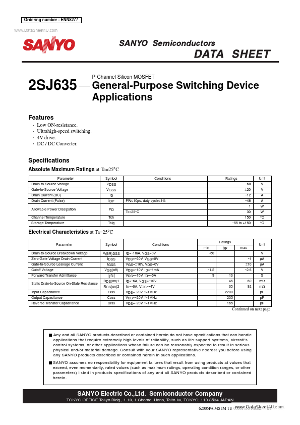 2SJ635 Sanyo Semicon Device