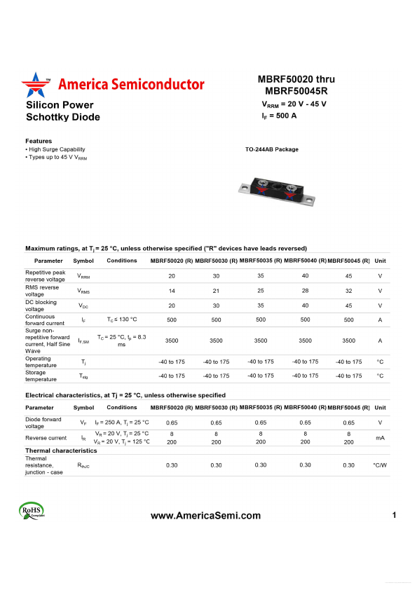 MBRF50020 America Semiconductor