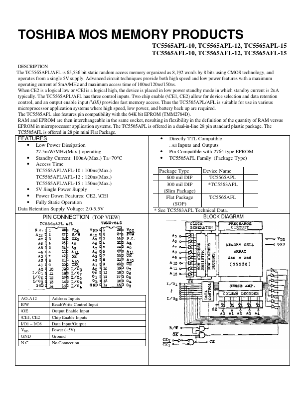 TC5565APL-15 Toshiba Semiconductor