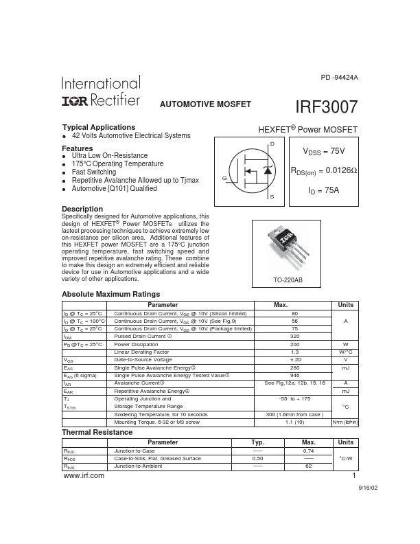 IRF3007 International Rectifier