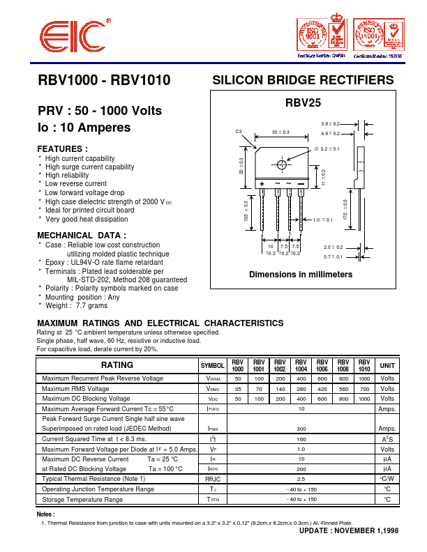 RBV1004 EIC discrete Semiconductors