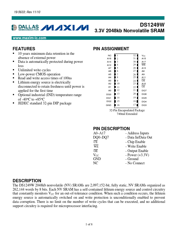 DS1249W Maxim Integrated Products