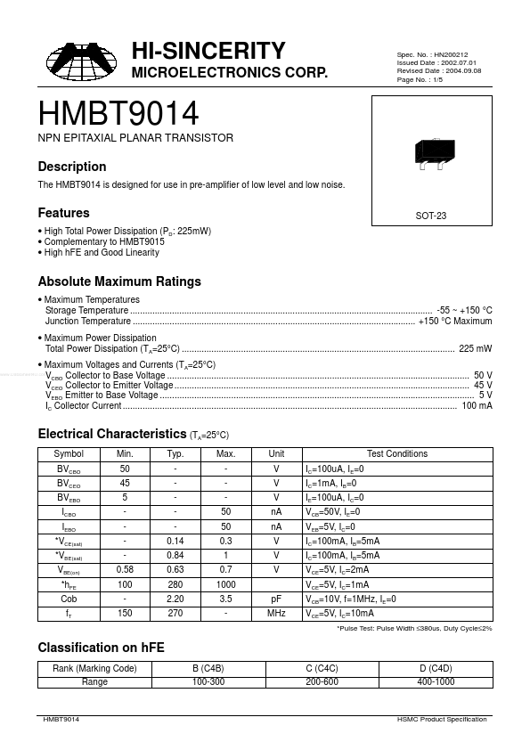 <?=HMBT9014?> डेटा पत्रक पीडीएफ