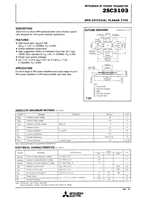 2SC3103 Mitsubishi Electric Semiconductor