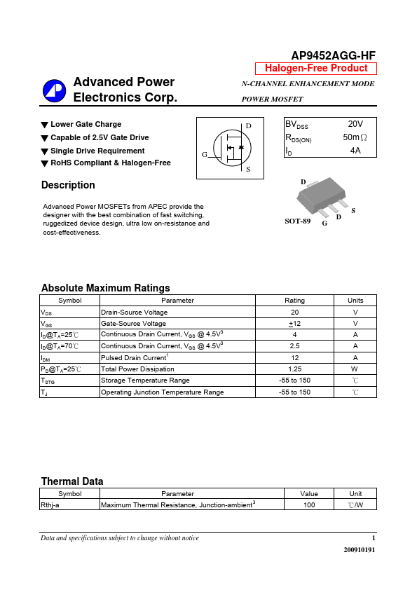 AP9452AGG-HF Advanced Power Electronics