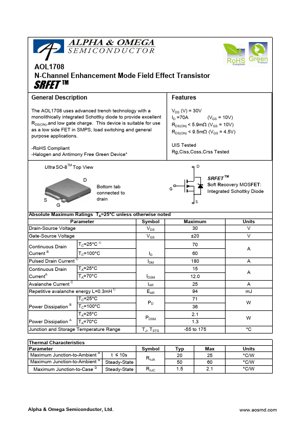 AOL1708 Alpha & Omega Semiconductors