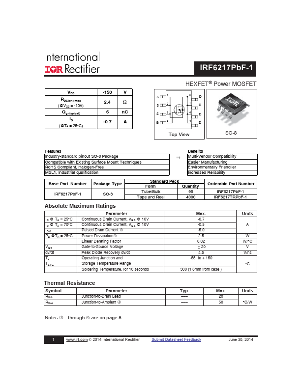 <?=IRF6217PBF-1?> डेटा पत्रक पीडीएफ