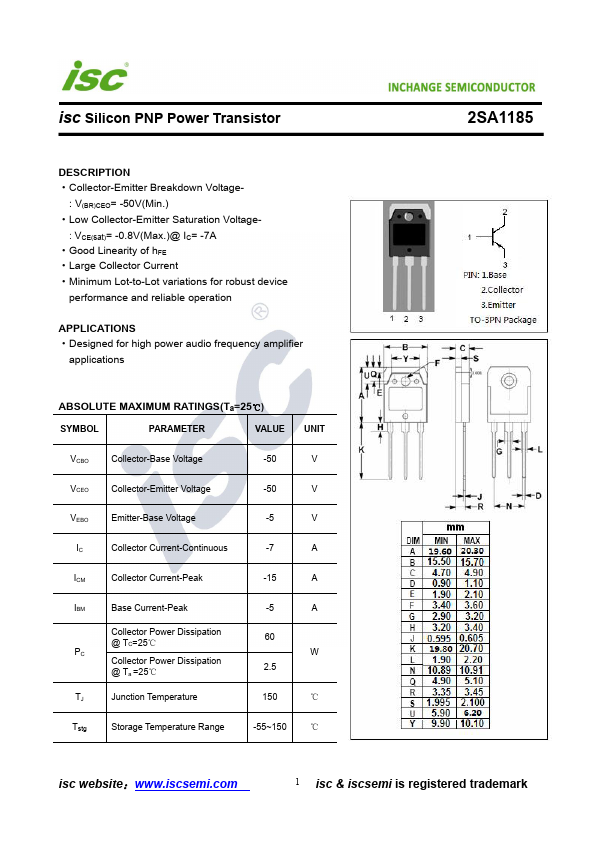 2SA1185 Inchange Semiconductor