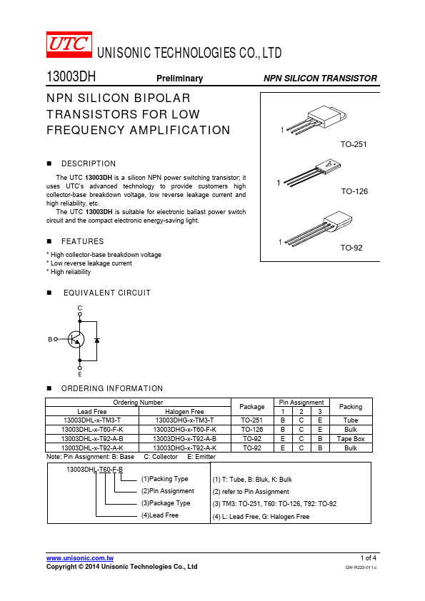 13003DH Unisonic Technologies