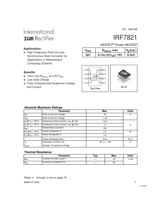 <?=IRF7821?> डेटा पत्रक पीडीएफ