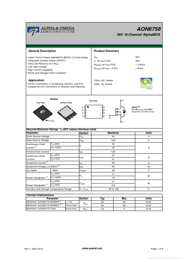 AON6758 Alpha & Omega Semiconductors