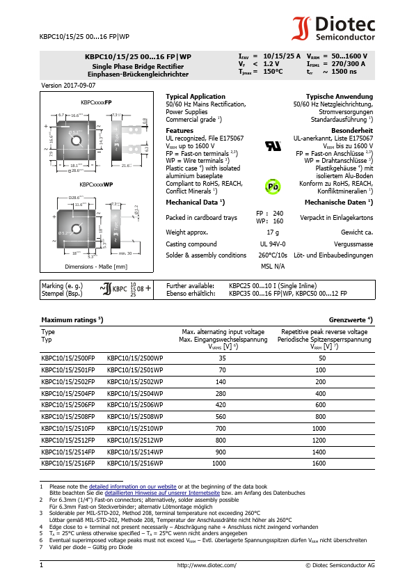 KBPC2512WP Diotec