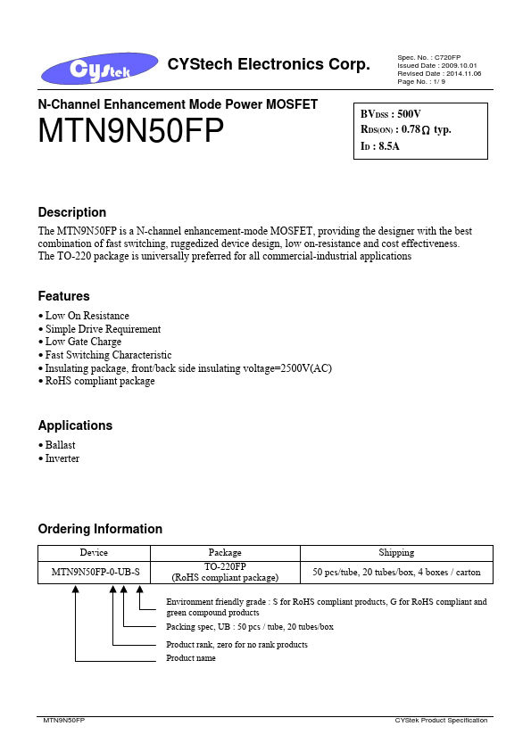 <?=MTN9N50FP?> डेटा पत्रक पीडीएफ