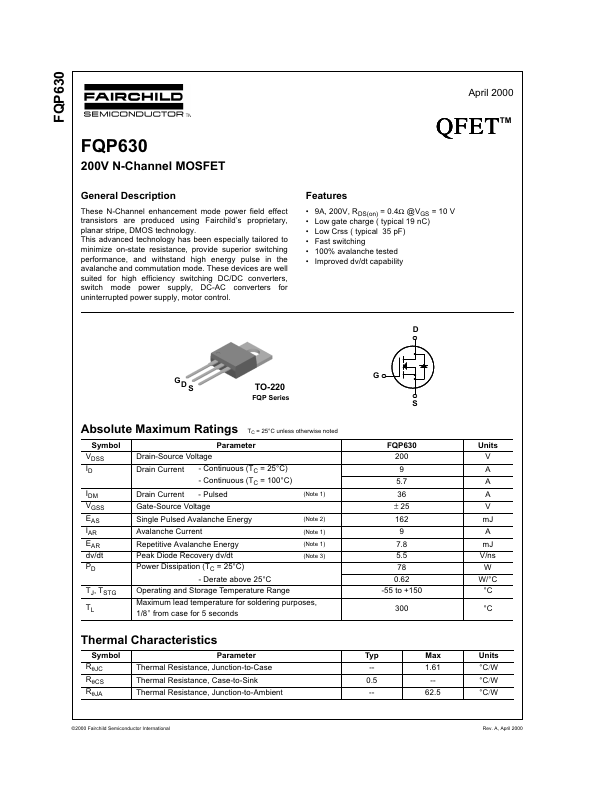 <?=FQP630?> डेटा पत्रक पीडीएफ