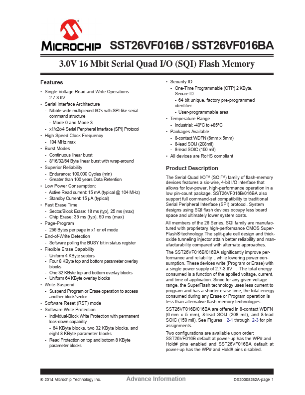 SST26VF016BA Microchip