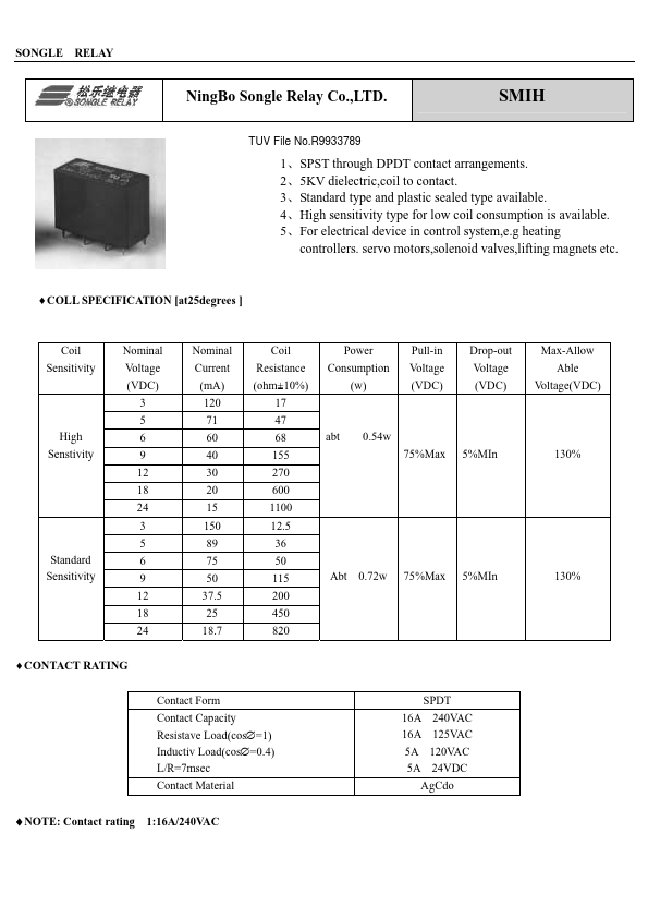 SMIH-09VDC-S-D-B NingBo Songle