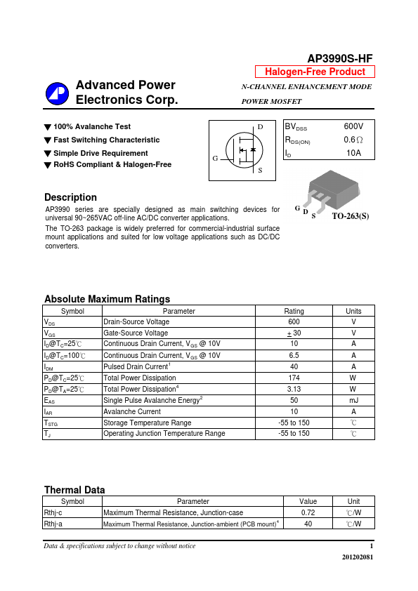 AP3990S-HF Advanced Power Electronics