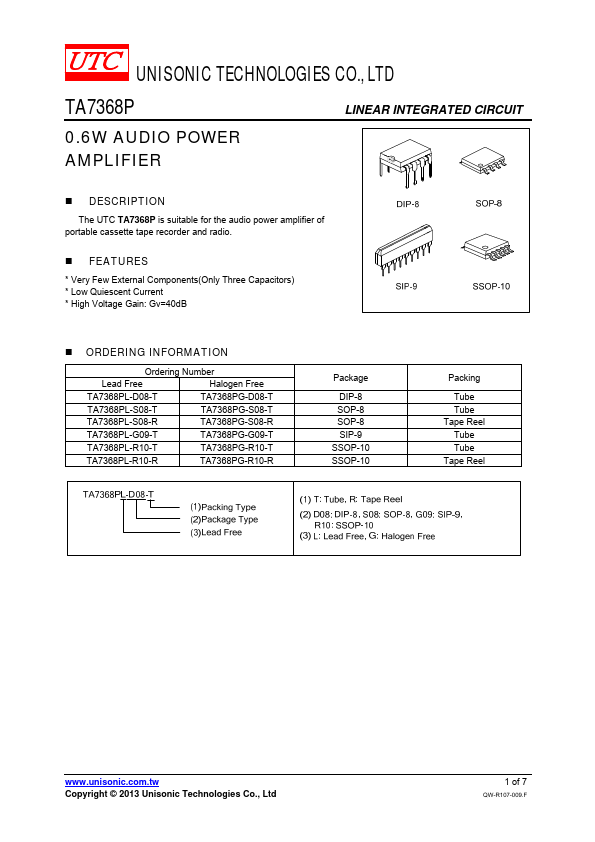 TA7368P Unisonic Technologies