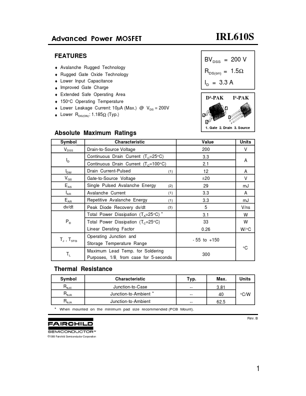 <?=IRL610S?> डेटा पत्रक पीडीएफ