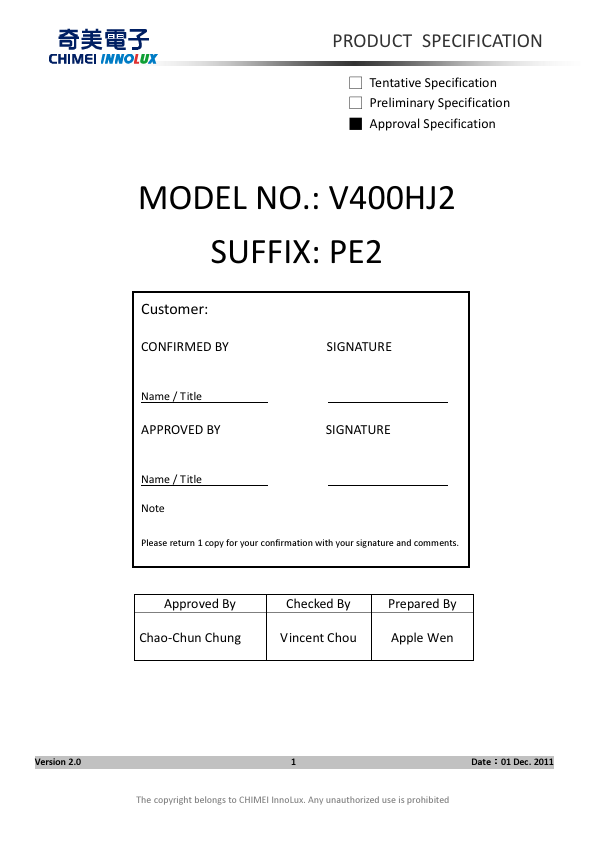 <?=V400HJ2-PE2?> डेटा पत्रक पीडीएफ