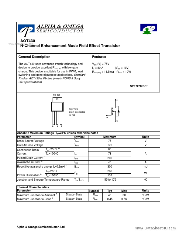 <?=AOT430?> डेटा पत्रक पीडीएफ