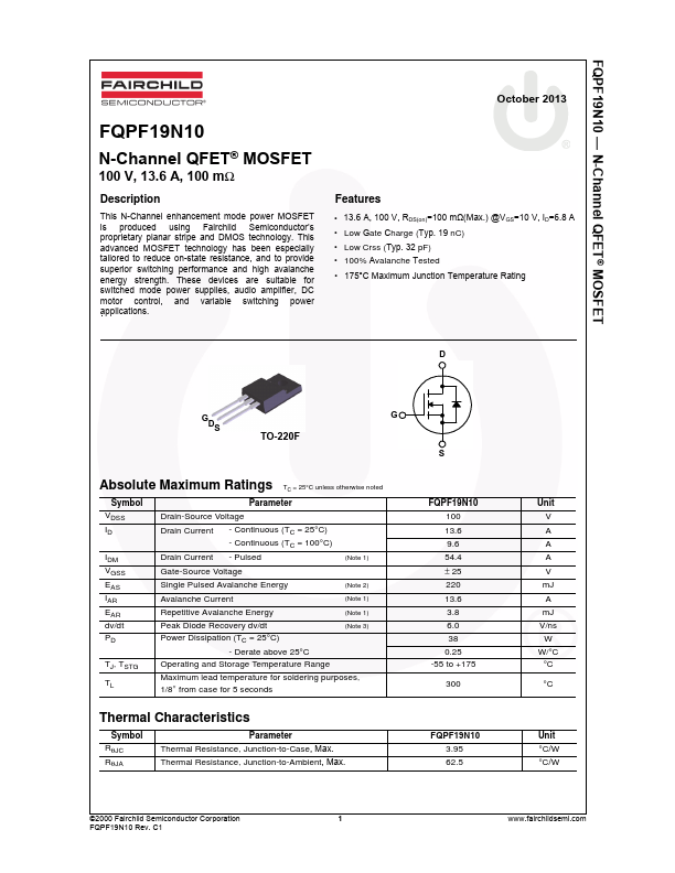 <?=FQPF19N10?> डेटा पत्रक पीडीएफ