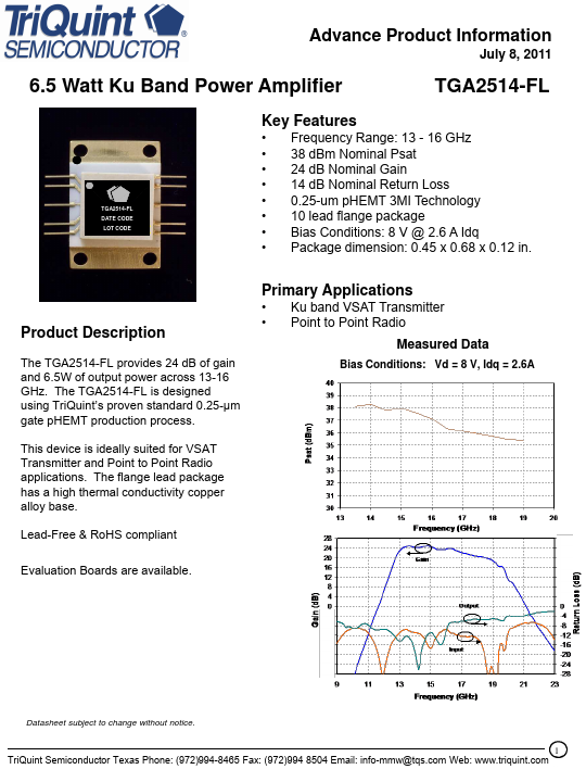 TGA2514-FL TriQuint Semiconductor