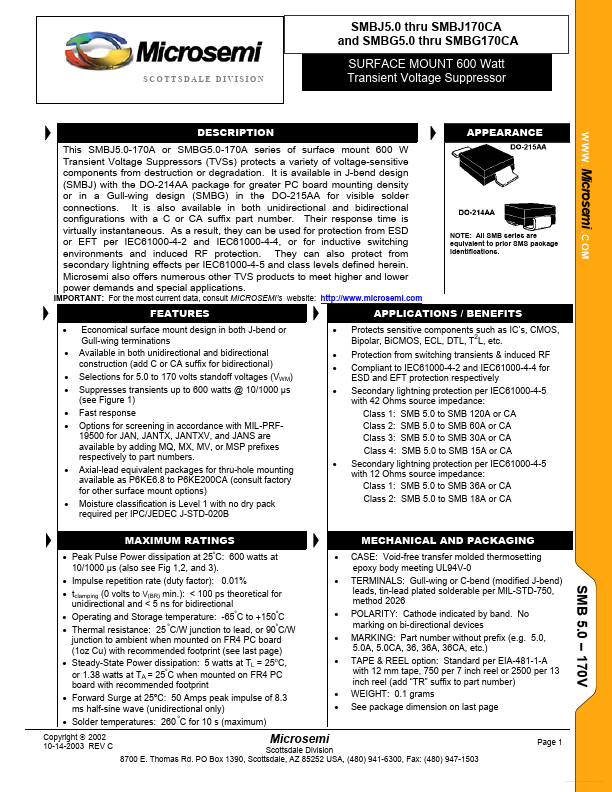 <?=SMBJ40A?> डेटा पत्रक पीडीएफ