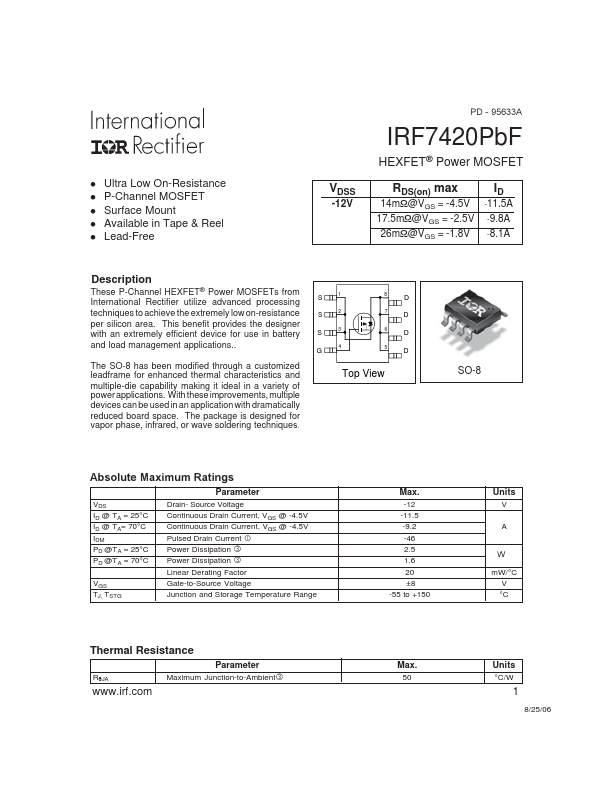 <?=IRF7420PbF?> डेटा पत्रक पीडीएफ