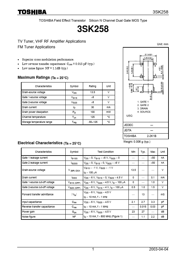 3SK258 Toshiba Semiconductor