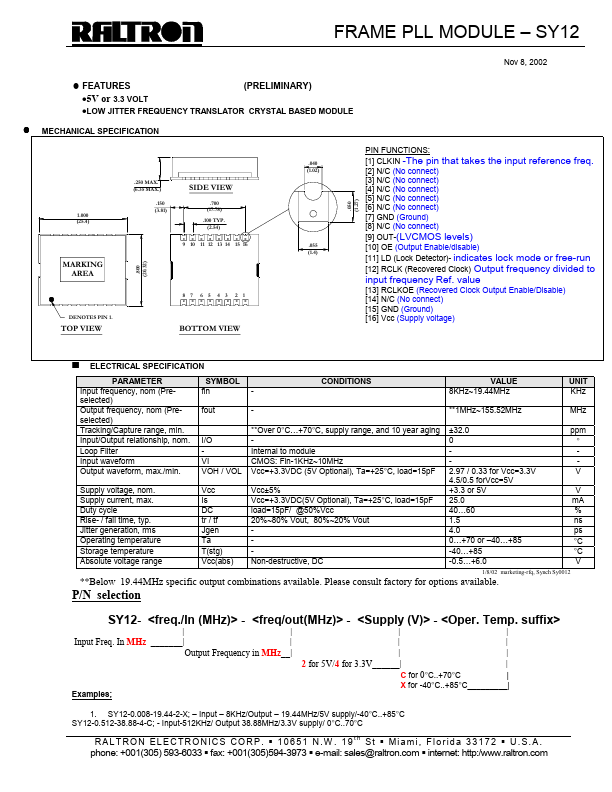 SY12 Raltron Electronics Corporation