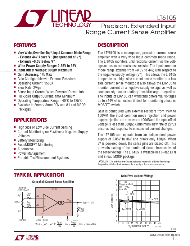<?=LT6105?> डेटा पत्रक पीडीएफ