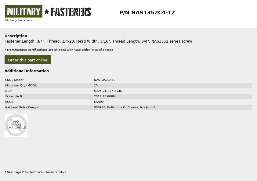 NAS1352C4-12 military fasteners