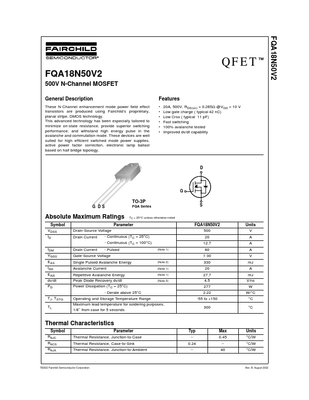 <?=FQA18N50V2?> डेटा पत्रक पीडीएफ